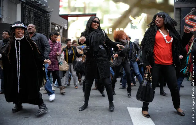 A general view of atmosphere during the NYC “Soul Train” Line Flash Mob: Hippest Trip in America in honor of Don Cornelius in Times Square