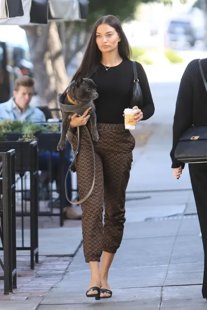 Model Shanina Shaik looking stylish as she picks up a coffee from Alfred's with her adorable French Bulldog on 31 October 2019. (Photo by Rachpoot/The Mega Agency)
