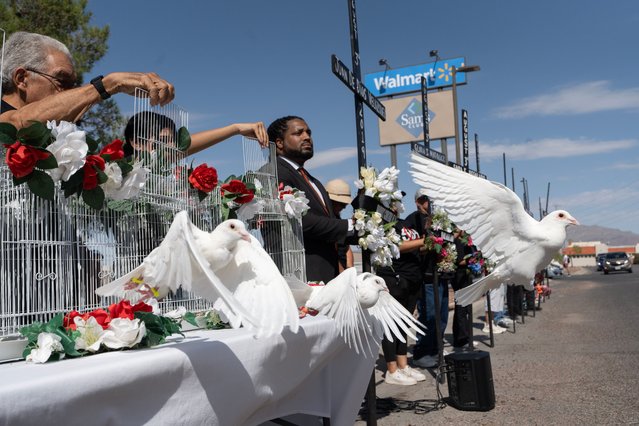 Doves are released during a memorial held on the fifth anniversary of the Aug. 3 Walmart mass shooting. The memorial was organized by the Border Network of Human Rights in El Paso, Texas on August 3, 2024. (Photo by Omar Ornelas/El Paso Times via USA TODAY Network)