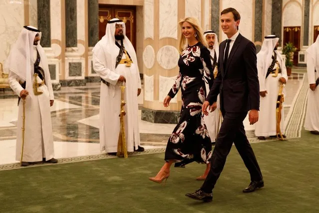 White House senior adviser Jared Kushner, right, walks with Ivanka Trump at the Royal Court Palace, Saturday, May 20, 2017, in Riyadh. (Photo by Evan Vucci/AP Photo)