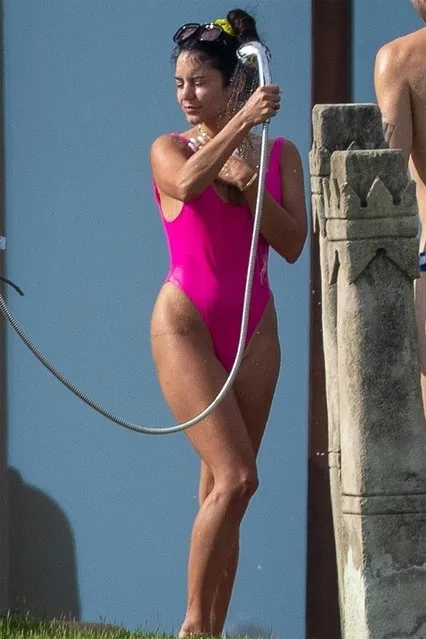 American actress and singer Vanessa Hudgens celebrates Sarah Hyland's bachelorette getaway in a bikini in Punta Mita, Mexico on July 13, 2022. (Photo by HEM/Backgrid)