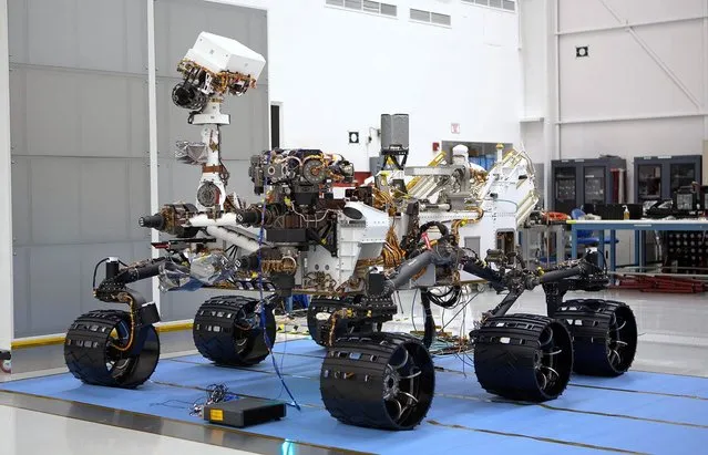 The Mars Science Laboratory rover, Curiosity, on May 26, 2011, in Spacecraft Assembly Facility at NASA's Jet Propulsion Laboratory in Pasadena, California. The rover was shipped to NASA's Kennedy Space Center, Florida, on June 22, 2011. (Photo by NASA/JPL-Caltech)