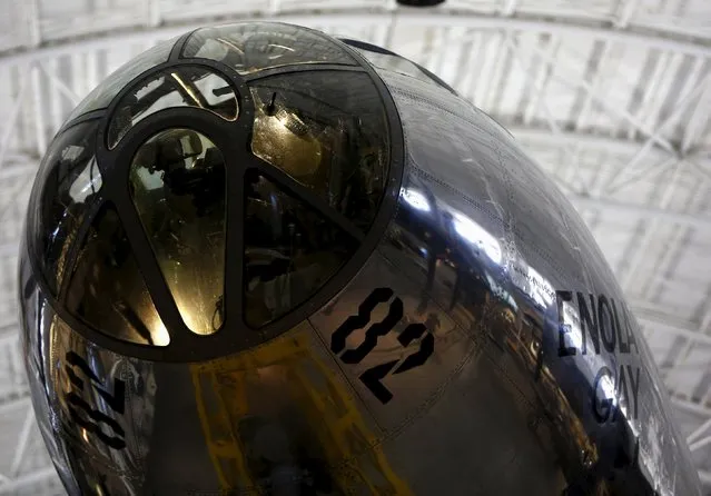 The nose section of the Enola Gay, a Boeing B-29 Superfortress bomber, is seen at the Udvar-Hazy Smithsonian National Air and Space Annex Museum in Chantilly, Virginia August 28, 2015. (Photo by Gary Cameron/Reuters)