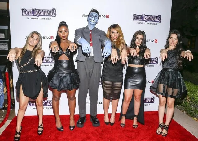 Recording artists Ally Brooke, Normani Hamilton, YouTube star Collins Key, Dinah-Jane Hansen, Lauren Jauregui and Camila Cabello pose for a photo at a “Hotel Transylvania 2” Special Screening Hosted By Awesomeness TV & Fifth Harmony at Sony Pictures Studios on September 22, 2015 in Culver City, California. (Photo by Rich Polk/Getty Images for Sony Pictures Entertainment)