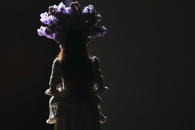 A model wears a creation from the Renata Buzzo collection during Fashion Week in Sao Paulo, Brazil, Thursday, April 11, 2024. (Photo by Andre Penner/AP Photo)