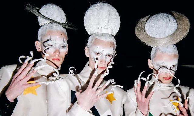 Models backstage at Thom Browne Fall 2023 Ready To Wear Fashion Show at The Shed on February 14, 2023 in New York, New York. (Photo by Nina Westervelt/WWD via Getty Images)