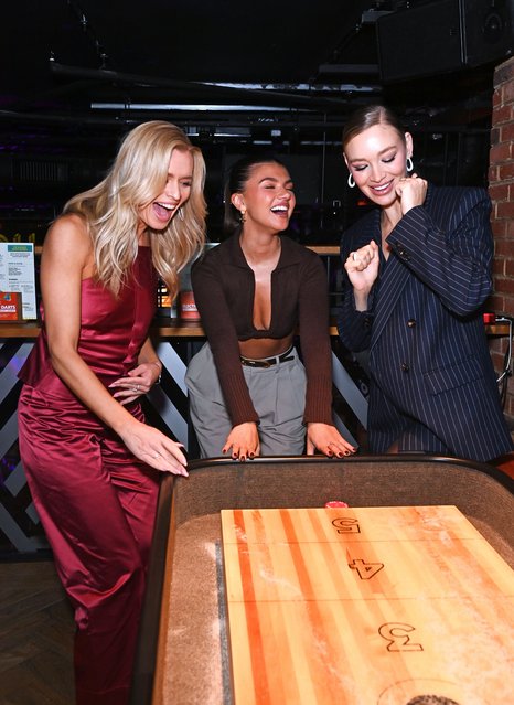 (L to R) Ukrainian dancer Nadiya Bychkova, English television personality Samie Elishi and model Roxy Horner attend the BOX Piccadilly VIP launch party on October 23, 2025 in London, England. (Photo by Dave Benett)