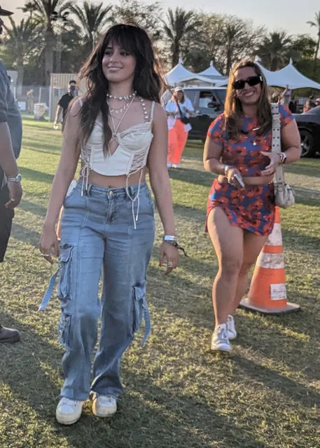 Cuban-American singer-songwriter Camila Cabello is seen arriving just moments before reconnecting with Shawn Mendes inside Coachella for Bad Bunny concert in Indio on April 14, 2023. (Photo by Brian Prahl/The Mega Agency)