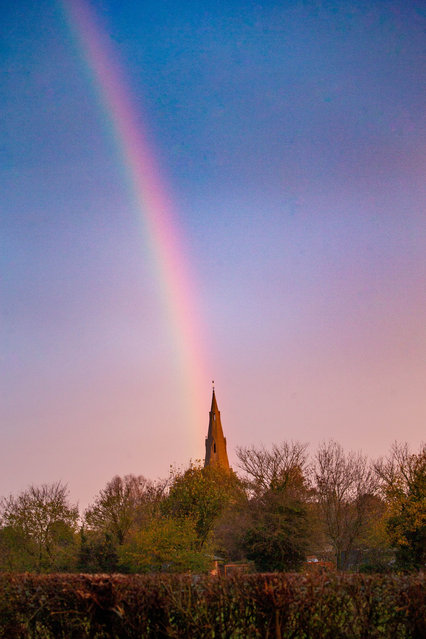 A spectacular rainbow forms in the morning as rain moves in over Cambridgeshire , Brampton, Huntingdon on Wednesday, 23 November 2022. (Photo by Terry Harris/The Times)