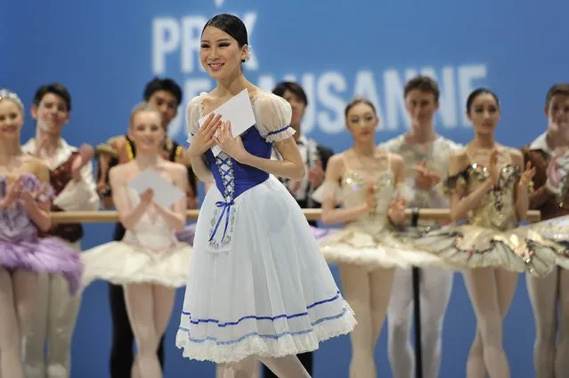 Rina Kanehara of Japan from Princess Grace Academy, Monte-Carlo, Monaco celebrates receiving the fifth prize of the 43rd International Ballet Competition 'Prix de Lausanne' on February 7, 2015 in Lausanne, Switzerland. (Photo by Harold Cunningham/Getty Images)