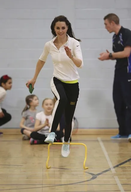 Britain's Catherine, Duchess of Cambridge takes part in a tennis workshop at Craigmount High School in Edinburgh, Scotland, Britain, February 24, 2016. (Photo by Andrew Milligan/Reuters)