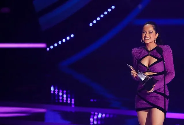 Becky G receives an award for Favorite Female Latin Artist at the 49th Annual American Music Awards at the Microsoft Theatre in Los Angeles, California, U.S., November 21, 2021. (Photo by Mario Anzuoni/Reuters)