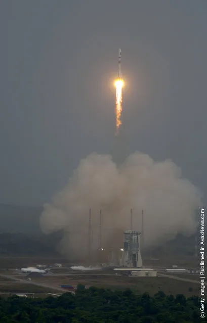 Soyuz VS01 rocket is lifts off at the European Spaceport in Kourou, French Guiana