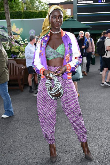 British actress Jodie Turner-Smith attends day eight of the Wimbledon Tennis Championships at the All England Lawn Tennis and Croquet Club wearing Ralph Lauren on July 08, 2024 in London, England. (Photo by Karwai Tang/WireImage)