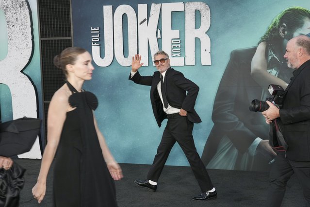 Actors Rooney Mara, left, and Joaquin Phoenix arrive at the premiere of “Joker: Folie a Deux” on Monday, September 30, 2024, at TCL Chinese Theatre in Los Angeles. (Photo by Jordan Strauss/Invision/AP Photo)