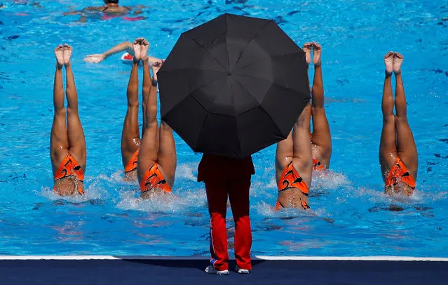 Team North Korea practice under coach supervision during Synchro – 17th FINA World Aquatics Championships in Budapest, Hungary on July 18, 2017. (Photo by Stefan Wermuth/Reuters)