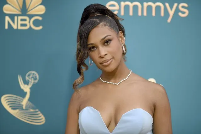 American actress and singer Skye Townsend arrives at the 74th Primetime Emmy Awards on Monday, September 12, 2022, at the Microsoft Theater in Los Angeles. (Photo by Richard Shotwell/Invision/AP Photo)