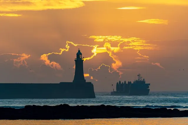 Sunrise on Wednesday,  September 7, 2022 at the mouth of the River Tyne in North East England. (Photo by John Fatkin/South West News Service)