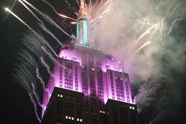 Macy's Fourth of July fireworks being shot from the Empire State Building in New York, NY on July 4, 2020. The annual fireworks display was curtailed this year due to the coronavirus pandemic and the the need to keep people from forming crowds. (Photo by Christopher Sadowski/The New York Post)