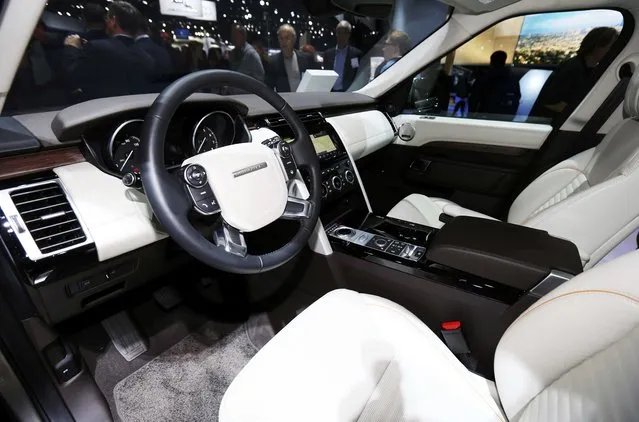 The front seat interior of the 2017 Land Rover Discovery is pictured at the 2016 Los Angeles Auto Show in Los Angeles, California, U.S November 16, 2016. (Photo by Mike Blake/Reuters)