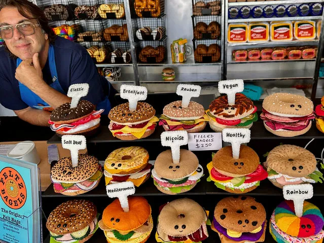Mike De Paola, founding director of TW Fine Art, is seen near an art installation at “Feltz Bagels”, a bagel bakery made entirely from felt, at TW Fine Art in Montauk, New York, U.S. August 11, 2023. (Photo by Roselle Chen/Reuters)