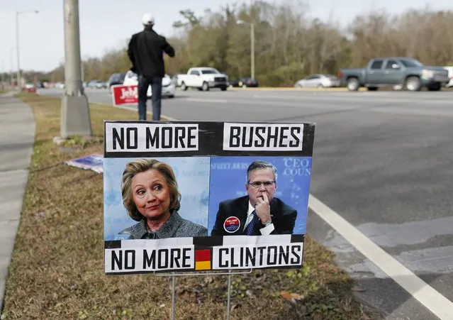 A sign is seen placed outside the venue for the Fox Business Network Republican presidential debate at the North Charleston Coliseum in North Charleston, South Carolina, January 14, 2016. (Photo by Randall Hill/Reuters)