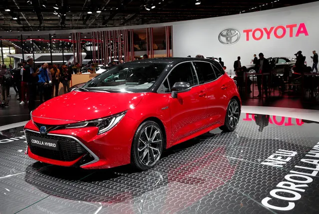 The new Toyota Corolla Hybrid car is on display at the Auto show in Paris, France, Tuesday, October 2, 2018, 2018. (Photo by Benoit Tessier/Reuters)