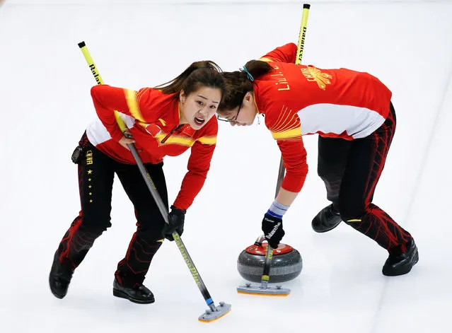 Asian Winter Games, Women's Curling, Sapporo Curling Stadium, Sapporo, Japan on February 24, 2017. China's Wang Rui (L) and Liu Jinli in action during the final. (Photo by Kim Kyung-Hoon/Reuters)