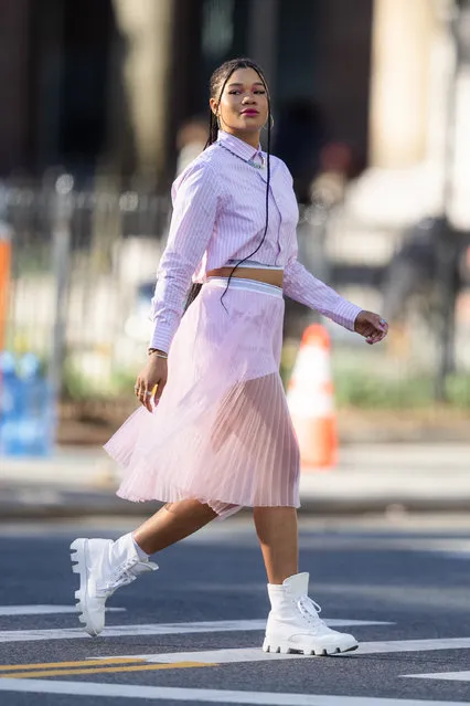 American actress Storm Reid is seen filming for Maybelline in the East Village on March 25, 2024 in New York City. (Photo by Gotham/GC Images)