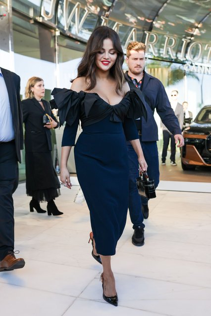 American singer, songwriter and actress Selena Gomez leaves the Marriott hotel in Cannes on May 17, 2024 with a black evening outfit acclaimed by her fans. (Photo by Aissaoui Nacer/Splash News and Pictures)