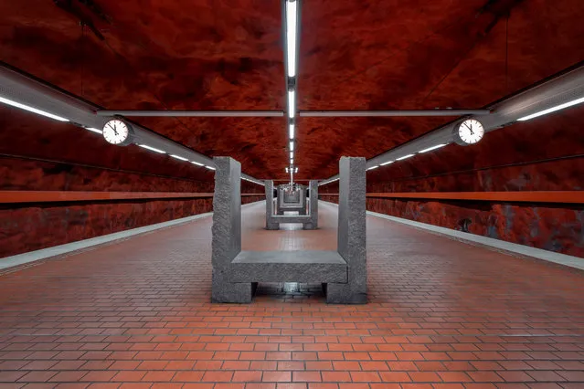 Skarpnäck station. The granite seats are reminiscent of Stonehenge. (Photo by Conor MacNeill/The Observer)
