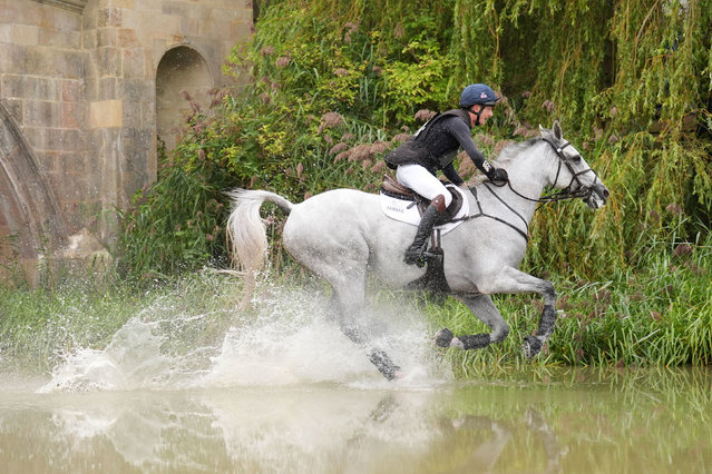 Tom Jackson riding Capels Hollow Drift during the cross country element of the Defender Burghley Horse Trials at Burghley House near Stamford, Lincolnshire, UK on Saturday, September 7, 2024. (Photo by Joe Giddens/PA Images via Getty Images)