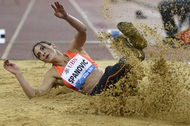 Ivana Spanovic from Serbia competes in the women's Long Jump event during the Weltklasse IAAF Diamond League international athletics meeting at the Letzigrund stadium in Zurich, Switzerland, September 3, 2015. (Photo by Jean-Christophe Bott/EPA)