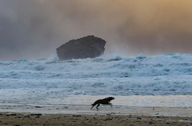 Storm Arwen batters the coast at Potreath, Cornwall, United Kingdom this morning,  November 27, 2021, as many homes in the area wake up without electricity. (Photo by SImon Maycock/Alamy Live News)