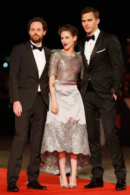 Drake Doremus, Nicholas Hoult and Kristen Stewart attend the premiere of “Equals” during the 72nd Venice Film Festival at the Sala Grande on September 5, 2015 in Venice, Italy. (Photo by Tristan Fewings/Getty Images)