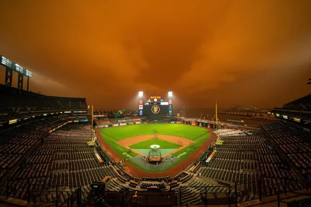 A view of the sky above Oracle Park before the game between the San Francisco Giants and the Seattle Mariners in San Francisco on September 9, 2020. (Photo by Kyle Terada/USA TODAY Sports)