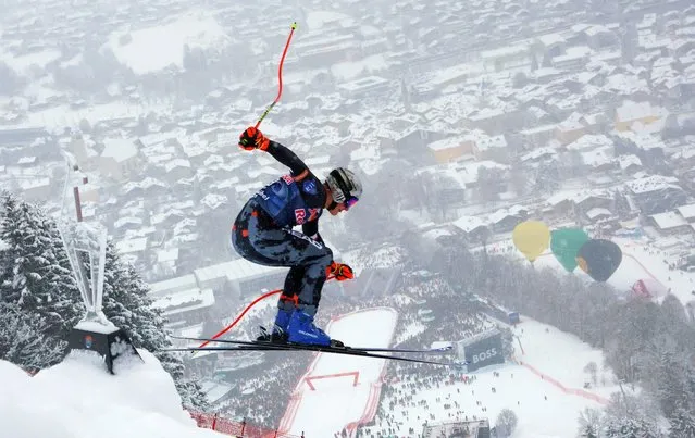 Liechtenstein's Nico Gauer in action during the Alpine Ski World Cup in Kitzbuehel, Austria on January 21, 2023. (Photo by Lisa Leutner/Reuters)