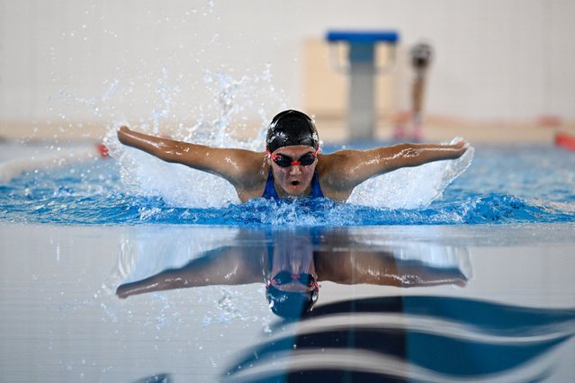 Congenitally physically disabled swimmer Fatma Coban, discovered through the Talent Scout Project carried out in schools, trains in a swimming pool after overcoming her fear of water and winning 48 medals including national championships in Gaziantep, Turkiye, on December 17, 2025. (Photo by Adsiz Gunebakan/Anadolu via Getty Images)