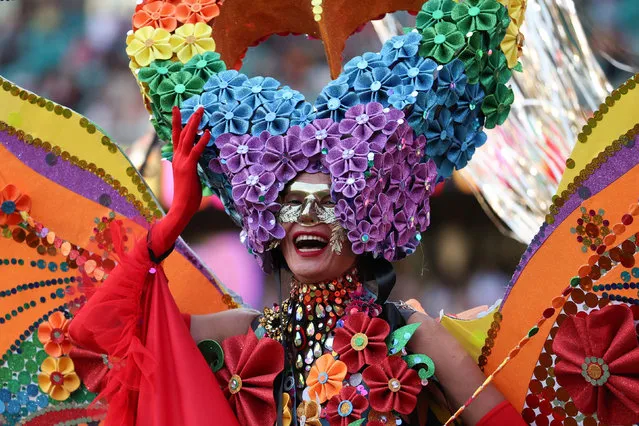 A participant celebrates the Sydney Gay and Lesbian Mardi Gras Parade under coronavirus disease (COVID-19) safety guidelines at the Sydney Cricket Ground in Sydney, Australia, March 6, 2021. (Photo by Loren Elliott/Reuters)