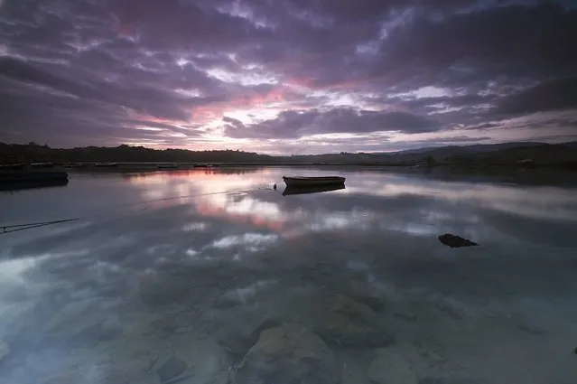 Lonely boats float on the water of the Rubin marshes in San Vicente de la Barquera, province of Cantabria, northern Spain, 18 October 2016. The Rubin marshes form part of the San Vicente de la Barquera's estuary, one of the most important ecological spaces in the Bay of Biscay, that is to be restored a century after being drained. (Photo by Pedro Puente Hoyos/EPA)