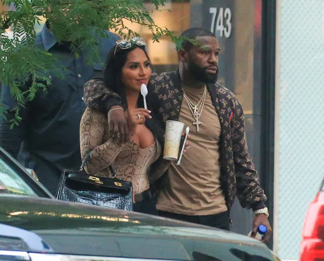 American professional boxing promoter and former professional boxer Floyd Mayweather is photographed around New York City on July 20, 2021 with Gallienne Nabila who was sporting a gigantic diamond on her engagement finger. Mayweather strolled up 5th Avenue with the lady whilst having his arm around her. The pair got into one of his three SUV's before heading off in the convoy. (Photo by The Mega Agency)