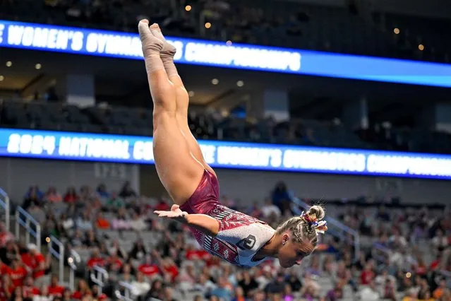The University of Oklahoma gymnast Ragan Smith performs during the 2024 NCAA gymnastics semifinals at Dickies Arena, Texas on April 16, 2024 (Photo by Jerome Miron/USA TODAY Sports via Reuters)