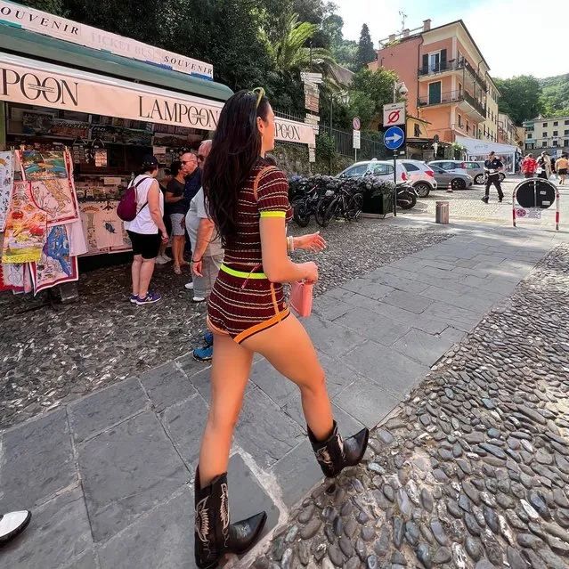 English singer and songwriter Dua Lipa wears cowboy boots on an Italian getaway in the last decade of May 2022. (Photo by dualipa/Instagram)