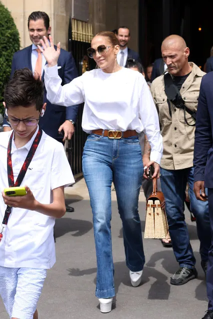American singer Jennifer Lynn Affleck, also known as J.Lo is seen leaving the Crillon hotel on July 27, 2022 in Paris, France. (Photo by Pierre Suu/GC Images)