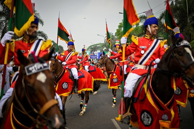 Adorned horses take part in the Eid Joy procession at Sher-e-Bangla Nagar in Dhaka, Bangladesh, on Monday, March 31, 2025. (Photo by Mahmud Hossain Opu/AP Photo)