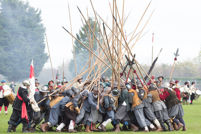 Members of the Sealed Knot re-enactment society take part in a commemoration of the Battle of Edgehill, the first major engagement of the English Civil War, which was fought on October 23, 1642, at Radway, Warwickshire on Saturday, October 20, 2018. (Photo by Aaron Chown/PA Wire)