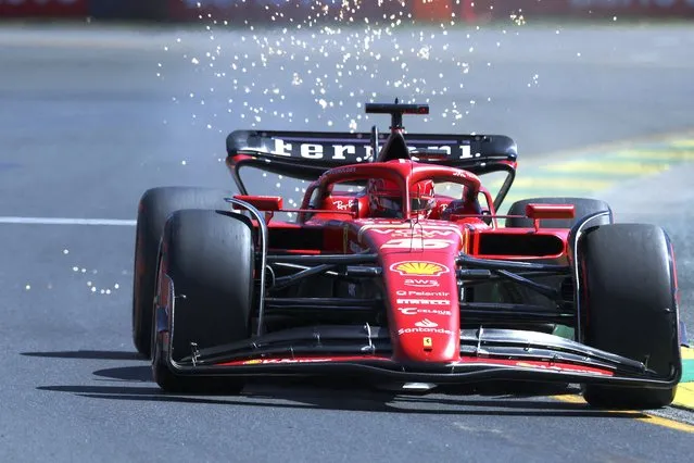 Ferrari's Monegasque driver Charles Leclerc drives during the first practice session of the Formula One Australian Grand Prix at the Albert Park Circuit in Melbourne on March 22, 2024. (Photo by Martin Keep/AFP Photo)