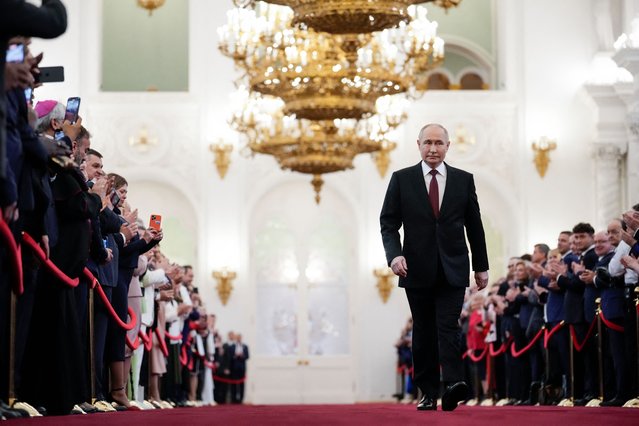 Russian president-elect Vladimir Putin walks prior to his inauguration ceremony at the Kremlin in Moscow on May 7, 2024. (Photo by Alexander Zemlianichenko/Pool via AFP Photo)