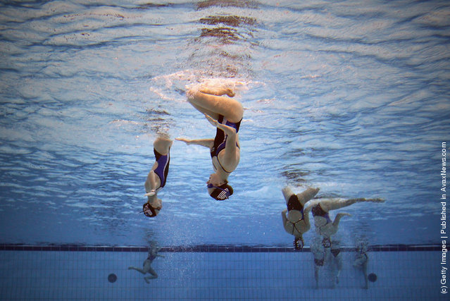 Team United States trains before the 6th FINA Synchronised Swimming World Trophy at the Water Cube