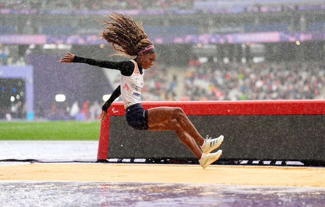 Colombia's Karen Tatiana Palomeque Moreno competing in the Women's Long Jump T38 Final during the Para Athletics at the Stade de France on day eight of the Paris 2024 Summer Paralympic Games on Thursday, September 5, 2024. (Photo by Andrew Matthews/PA Images via Getty Images)